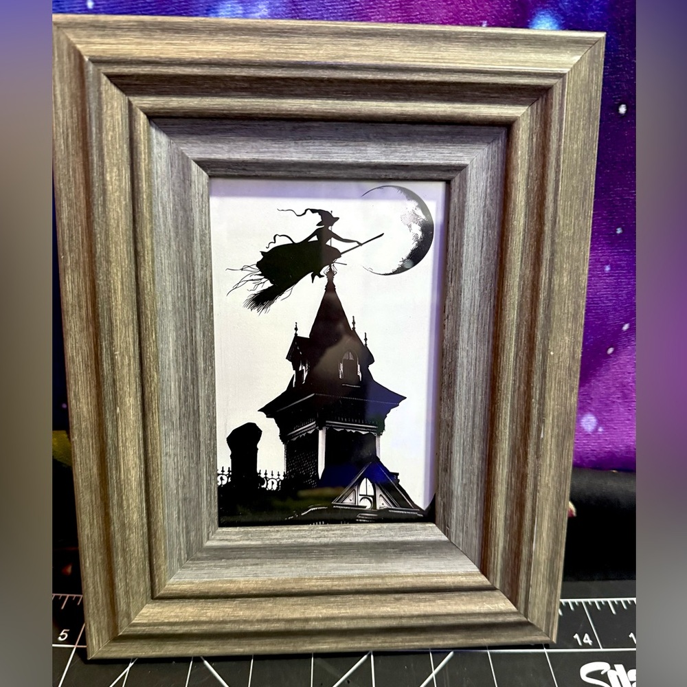 Flying Witch Halloween Wall Art Gothic Moonlit Silhouette Pagan Mythology Magic - Picture 6 of 9